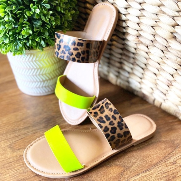 TOP Moda Shoes - 🏷 Neon Leopard  Double Strap Snake Slides